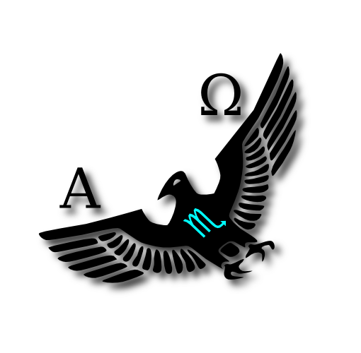 Vraeden.com - Alpha Omega Over a Soaring Eagle with Scorpio Horoscope Sign